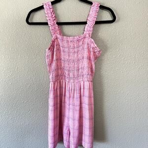 BP. Smocked Bodice Pink Geodot Plaid Womens Shorts Summer Sleeveless Romper Sml